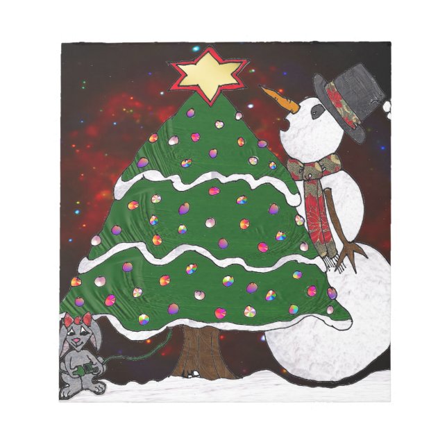 Bloc-note Impression d'art Surprise Bonhomme de Neige Arbre  (Devant)