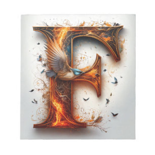Bloc-note Impression de lettre « F » Phoenix brûlant/Carte p