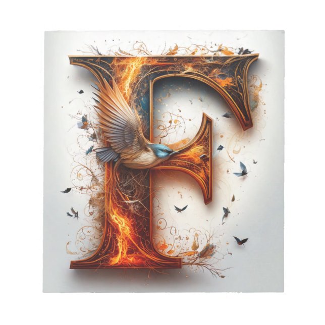 Bloc-note Impression de lettre « F » Phoenix brûlant/Carte p (Devant)