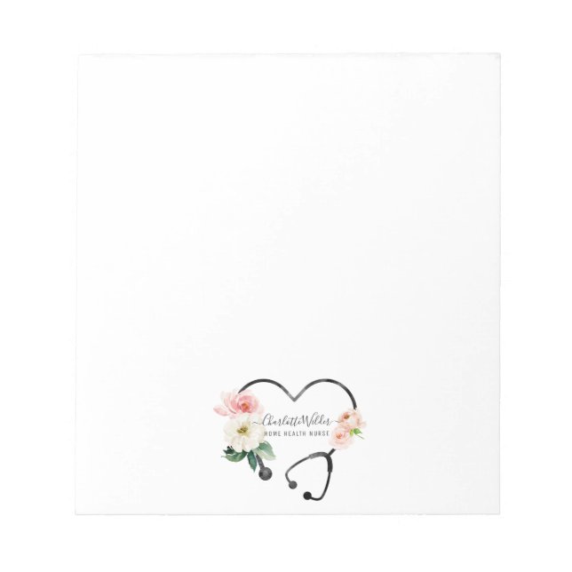 Bloc-note Infirmière à domicile Floral Stéthoscope  (Devant)