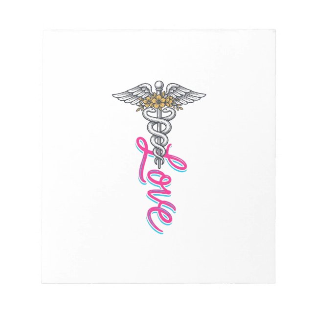 Bloc-note Infirmière Amour Caducée Floral Médical Design Ver (Devant)