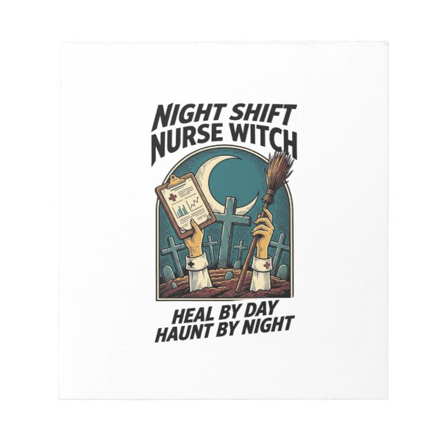 Bloc-note Infirmière de nuit Sorcière Rétro Halloween Tee (Devant)