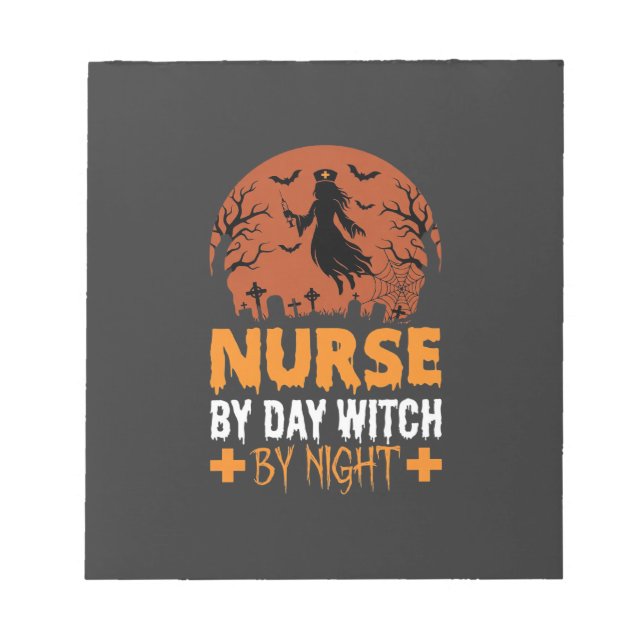 Bloc-note Infirmière Halloween de Jour Sorcière de Nuit (Devant)