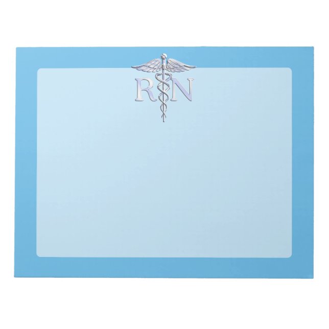 Bloc-note Infirmière inscrite RN Silver Caduceus sur Bleu bé (Devant)