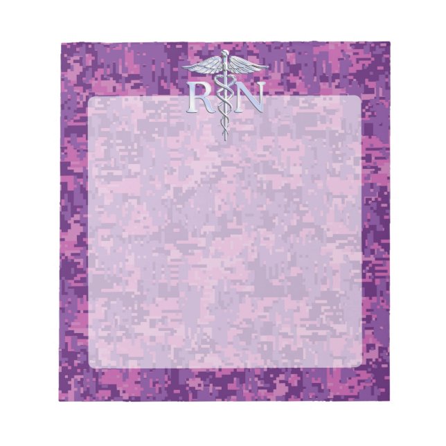 Bloc-note Infirmière inscrite RN Silver Caduceus sur Camo Ro (Devant)