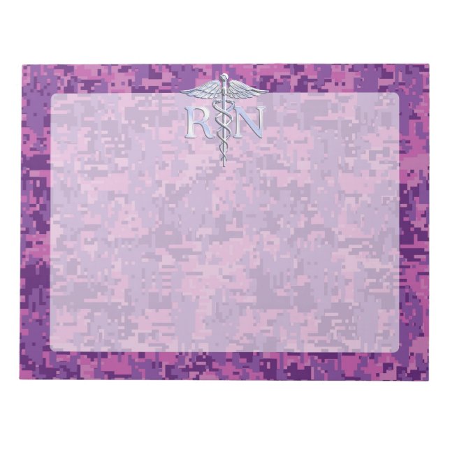 Bloc-note Infirmière inscrite RN Silver Caduceus sur Camo Ro (Devant)