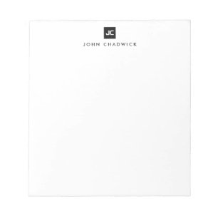 Bloc-note Initiale de monogramme gras noir élégant deux carr