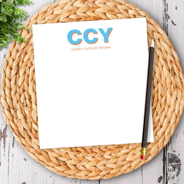 Bloc-note Initiales croustillantes bleu et orange personnali (Créateur téléchargé)