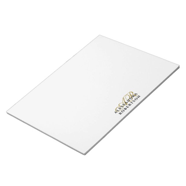 Bloc-note Initiales dorées de monogramme personnalisé blanc  (Incliné)