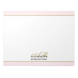 Bloc-note Initiales personnalisées rose pastel or stylées