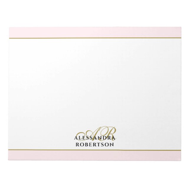 Bloc-note Initiales personnalisées rose pastel or stylées (Devant)