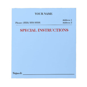 Bloc-note Instructions spéciales Slip Note Pad (bleu)