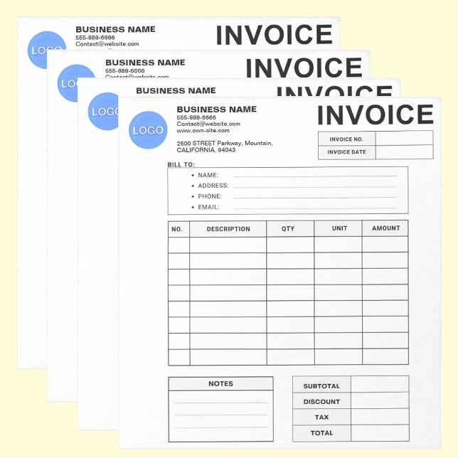 Bloc-note Invoice Order Form & Custom Small Business Logo (invoice sales receipt)