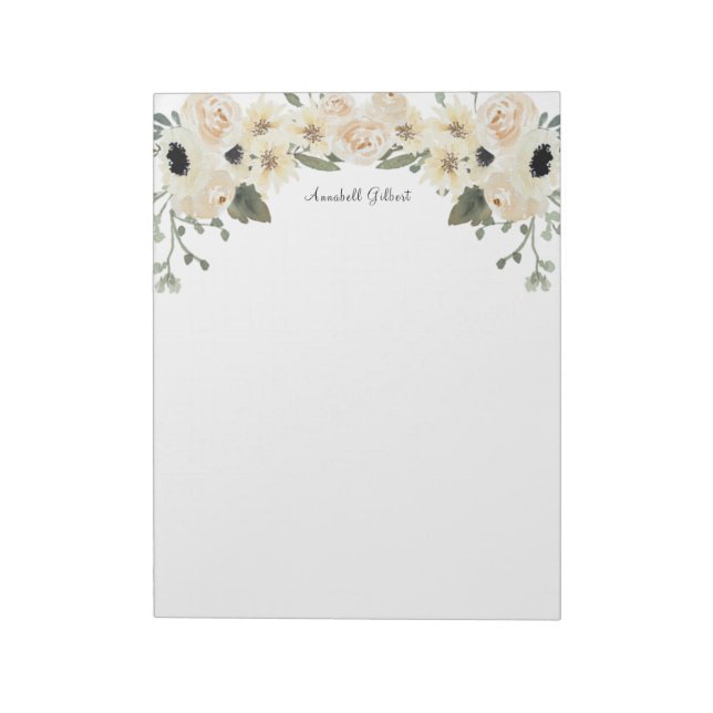 Bloc-note Jardin de roses à l'aquarelle moderne Floral verdu (Tourné)