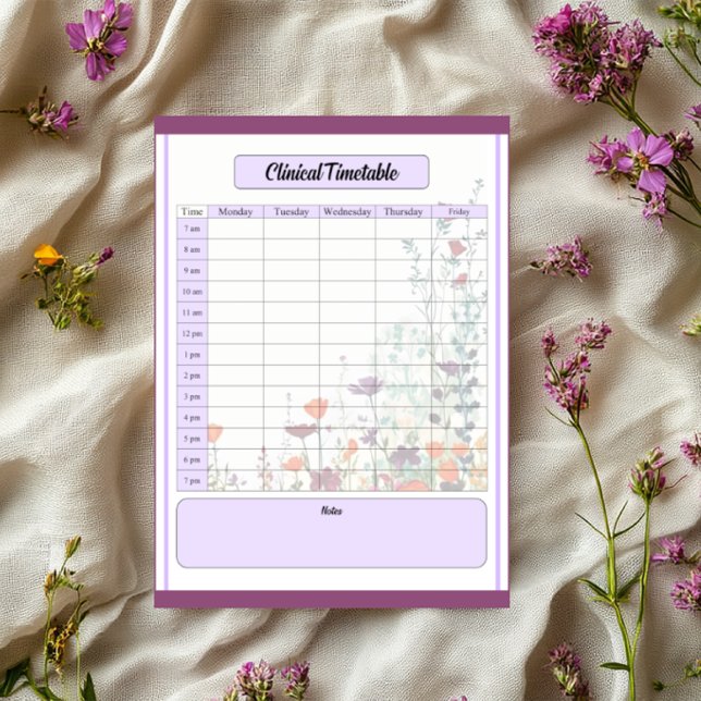 Bloc-note Jardin Violet en Fleur _ Horaire Clinique (Créateur téléchargé)