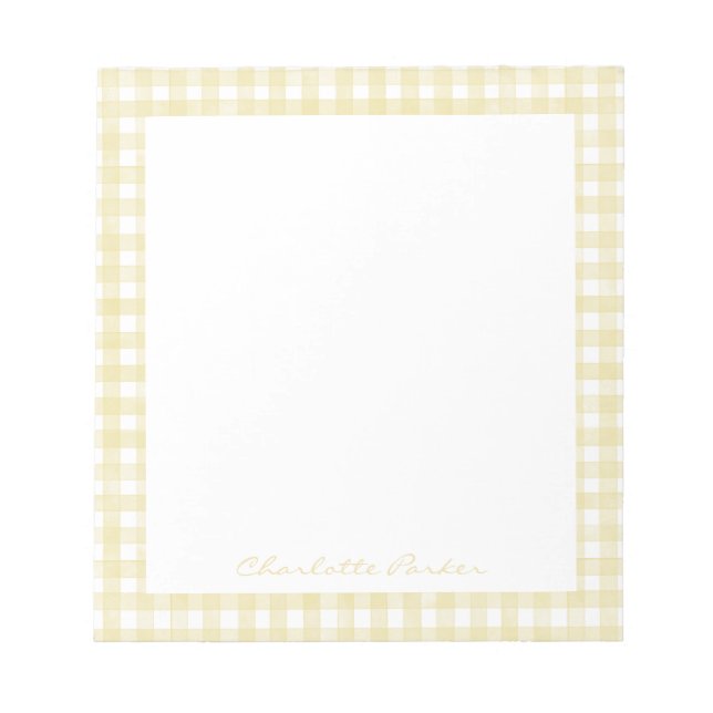 Bloc-note Jaune Beurre Gingham Nom Personnalisé (Devant)