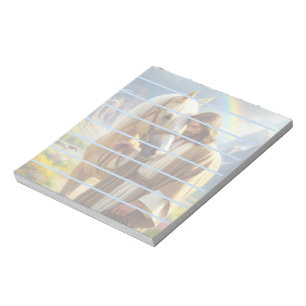 Bloc-note Jésus avec cheval Palomino dans un paysage panoram