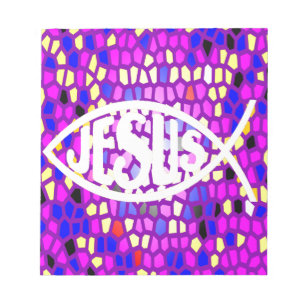 BLOC-NOTE JÉSUS POISSON ICHTHYS VERRE STAINÉ VITRE PURPLE