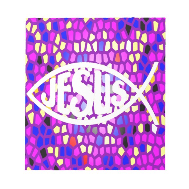 BLOC-NOTE JÉSUS POISSON ICHTHYS VERRE STAINÉ VITRE PURPLE (Devant)