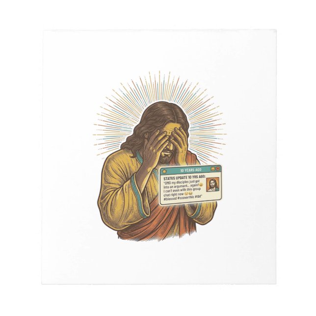 Bloc-note Jésus Se Recroquevillant Statut De Dix Ans Humour  (Devant)