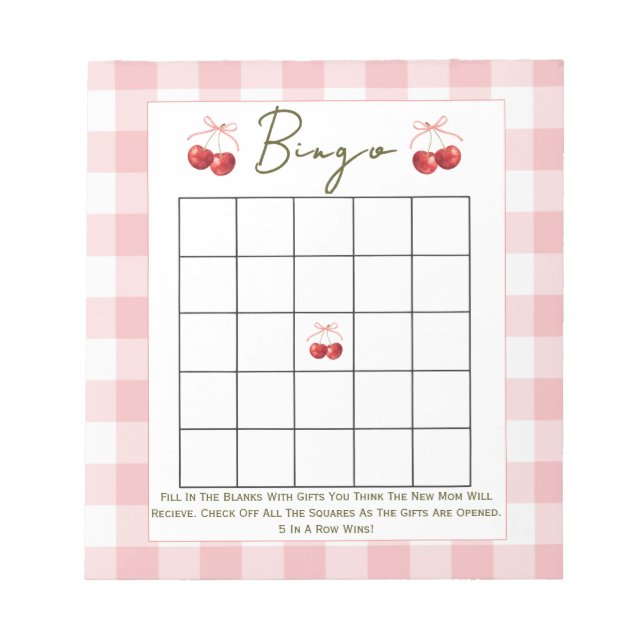 Bloc-note Jeu de baby shower Bingo Cherry Sweet  (Devant)