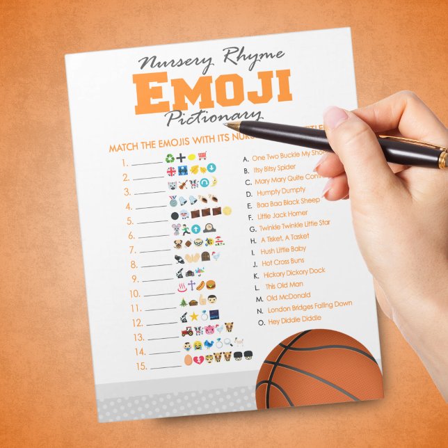 Bloc-note Jeu de baby shower de basketball de comptine Emoji (Nursery Rhyme Emoji Pictionary Basketball Baby Shower Game Pack of 40 Games)