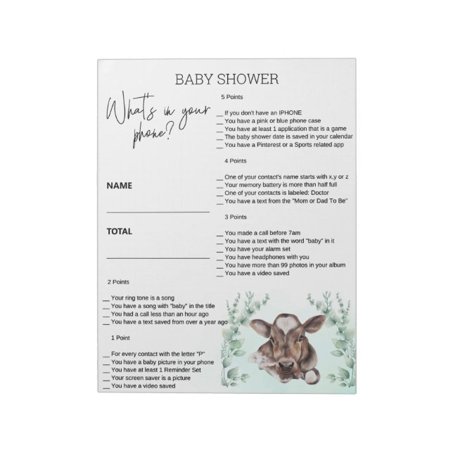 Bloc-note Jeu de baby shower Qu'est-ce qu'il y a dans votre  (Tourné)