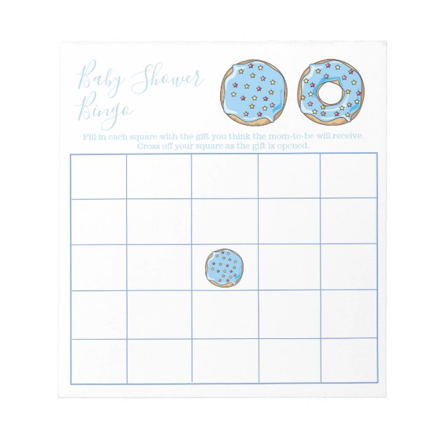 Bloc-note Jeu de Bingo Baby shower de beigne bleu (Devant)
