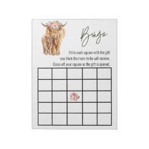 Bloc-note Jeu de Bingo Baby Shower Highland Cow