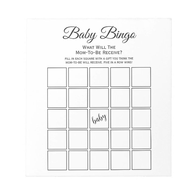 Bloc-note Jeu de Bingo pour Baby Shower Universel pour Bébé  (Devant)