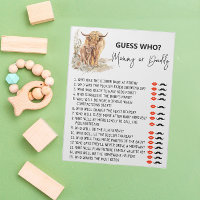 Jeu de devinette Baby Shower Vache Highland 