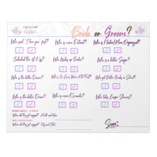 Bloc-note Jeu de Fête des mariées de Carla "Mariée ou Groom