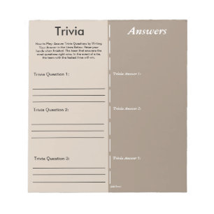 Bloc-note Jeu de partie Trivia - Question et réponse personn