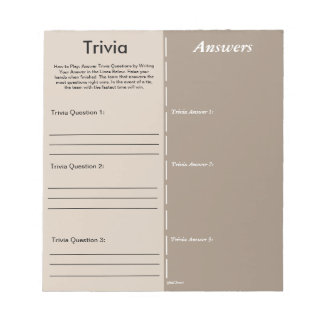 Bloc-note Jeu de partie Trivia - Question et réponse personn