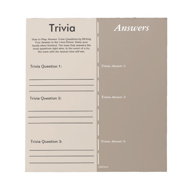 Bloc-note Jeu de partie Trivia - Question et réponse personn (Devant)