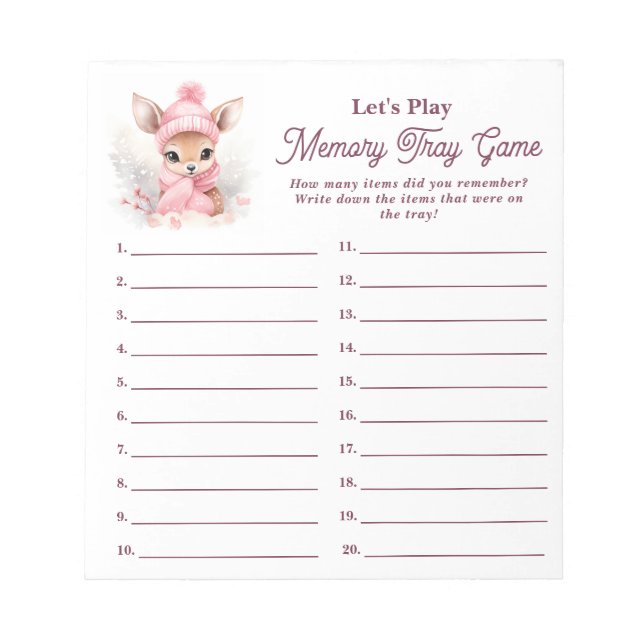 Bloc-note Jeu de plateau de souvenir Baby Shower Fille Cerf  (Devant)