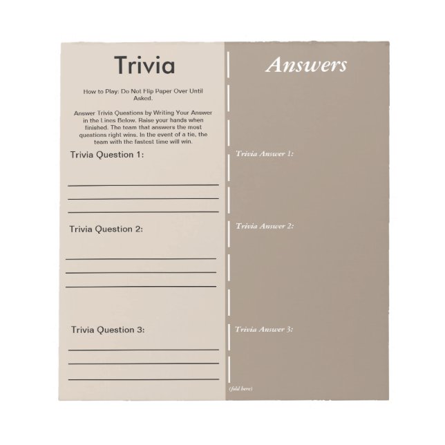 Bloc-note Jeu de société de trivia pour Baby Shower - Questi (Devant)