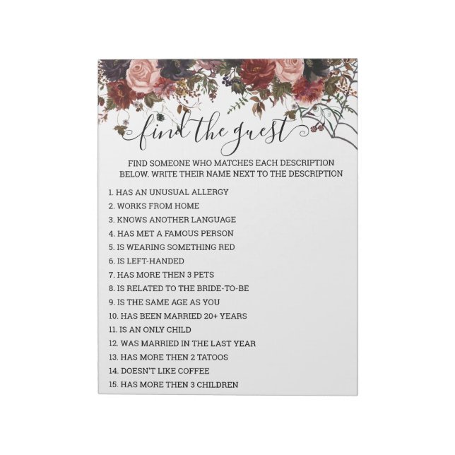 Bloc-note Jeu floral de baby shower d'automne Halloween (Tourné)