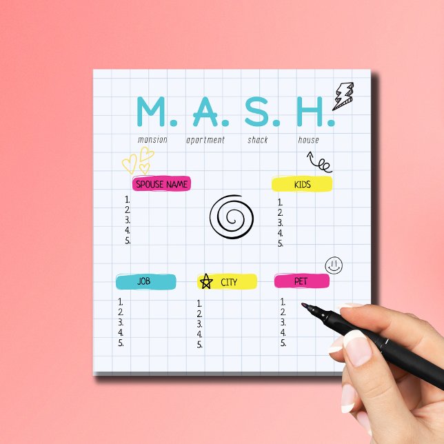 Bloc-note Jeu MASH, Souvenir de Fête des Années 90 (Créateur téléchargé)