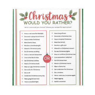 Bloc-note Jeux de Noël 'Would You Rather'