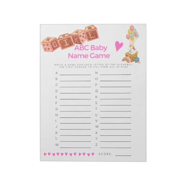 Bloc-note Jeux de nom de bébé Baby Shower Bébé Fille (Tourné)