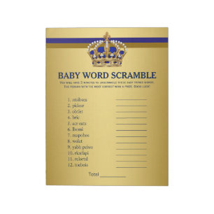 Bloc-note Jeux du Baby shower Prince Rubrique du mot Prince