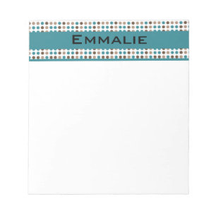 Bloc-note Joli cahier personnalisé à pois sarcelle et marron