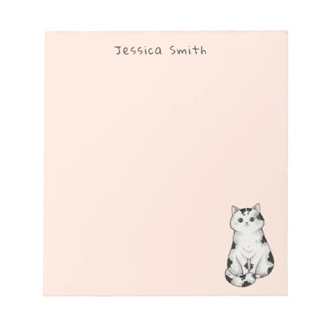 Bloc-note Joli cahier rose Chat noir et blanc fantaisiste (Devant)