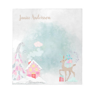 Bloc-note Joli cerf de Noël bleu rose neigeux Hiver
