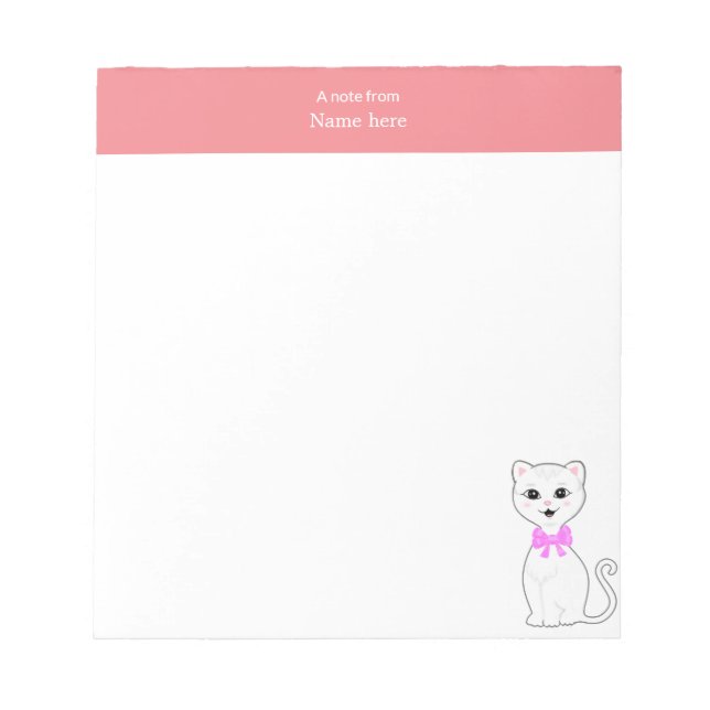 Bloc-note Joli Chat Blanc & En-tête Rose Simple (Devant)