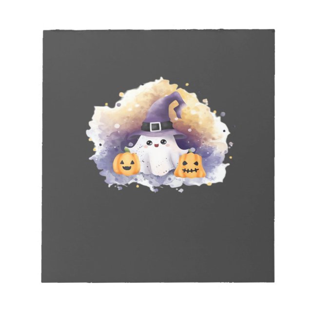 Bloc-note Joli Chat Fantôme avec Citrouilles � Kawaii Hallow (Devant)
