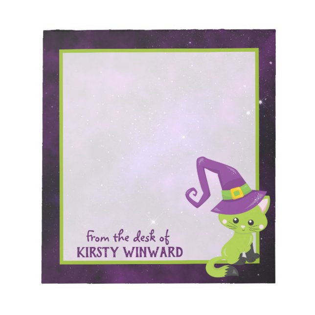 Bloc-note Joli Chat Halloween Vert Violet (Devant)
