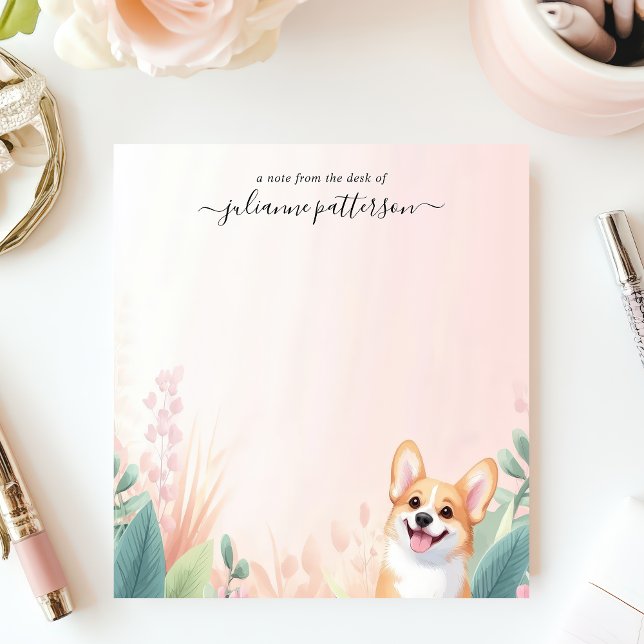 Bloc-note Joli Corgi Chien Feuillage Tropical Nom Personnali (Créateur téléchargé)
