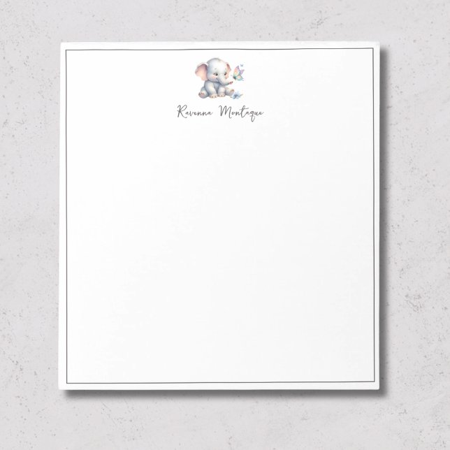 Bloc-note Joli éléphant bébé papillon pastel Nom Nurserie (Créateur téléchargé)